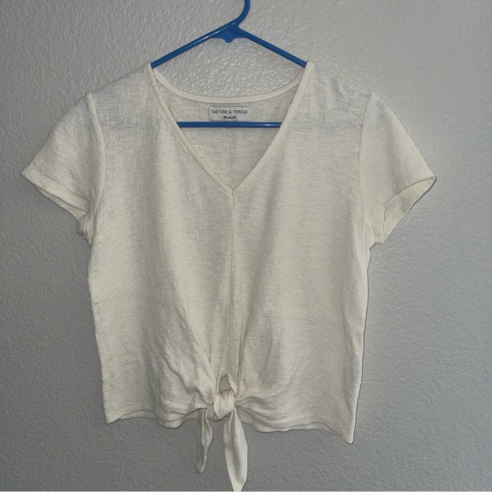 Madewell Cream Tie-Front Fitted Blouse
